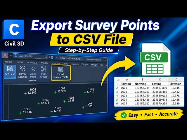 survey Points from Civil 3D to CSV File #Civil3D #CivilEngineering #Civil3DTutorial