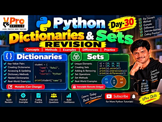 Day-30 | Python Dictionary & Sets Revision | Complete Concepts with Examples