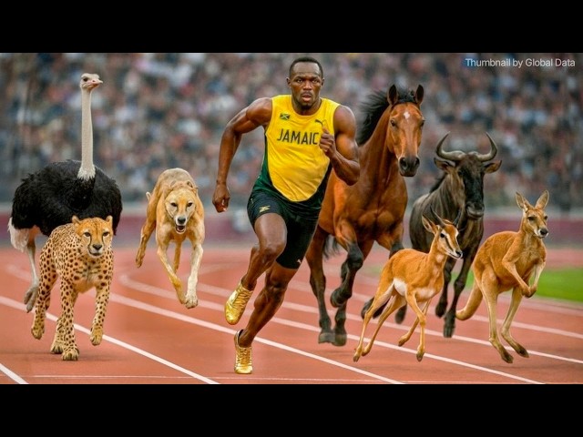 1 Mile Race: Cheetah vs Usain Bolt vs Wildebeest vs Ostrich vs Horse vs Pronghorn Antelope