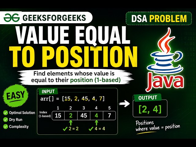 Value Equal to Position | GFG Solution in Java | Easy DSA Interview Problem