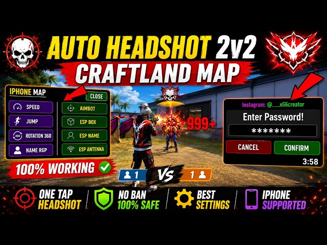 Auto Headshot New 2v2 IPhone Craftland Map Code 🤯 | 2v2 IPhone Secret Password | 100% Working Code 📌