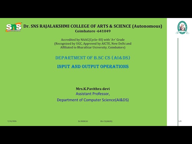 Input and Output Operations |Java Programming with DSA |SNS Institutions