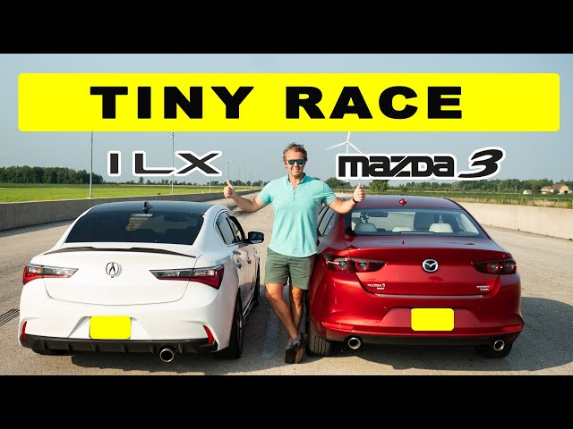 2021 Mazda3 Turbo vs Acura ILX, drag and roll race! Small sedan battle.
