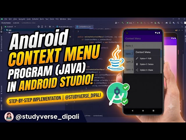 Android Context Menu | How to create context menu using java in android studio