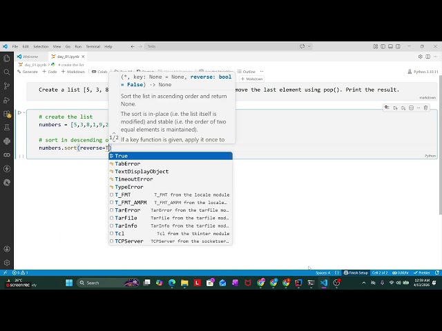 Sort a List in Python (Descending) + pop() Explained 🔥