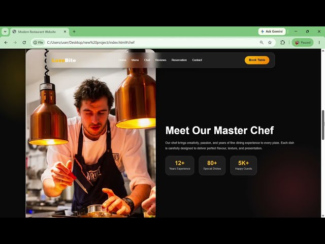 Modern Restaurant Website Using HTML & CSS Only 🍽️ | Responsive Glassmorphism UI
