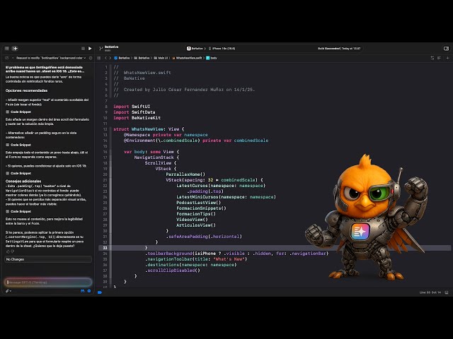 Workshop: "Creando una app desde 0 sin picar una línea de código con Coding Assistant de Xcode 26"
