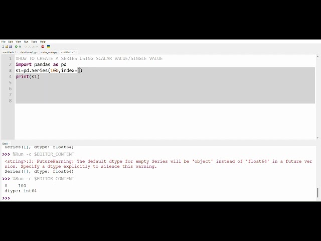 how to create a series in python using scalar value class 12 IP
