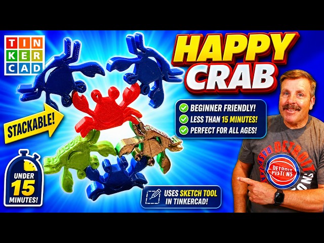 A Tinkercad Stackable Happy Crab: Sketch Smarter in minutes! 🥳