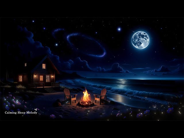 (No Ads) Relaxing Nightscape for Sleep • Calm Music with Gentle Waves • Release Stress Tonight