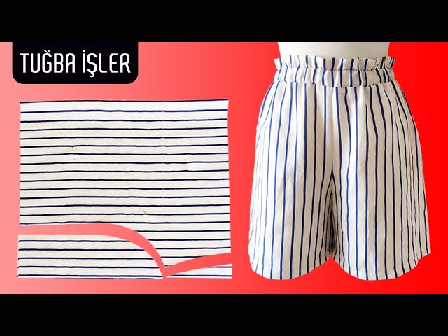 Very Easy Paperbag Belted Short Cutting and Sewing | Tuğba İşler