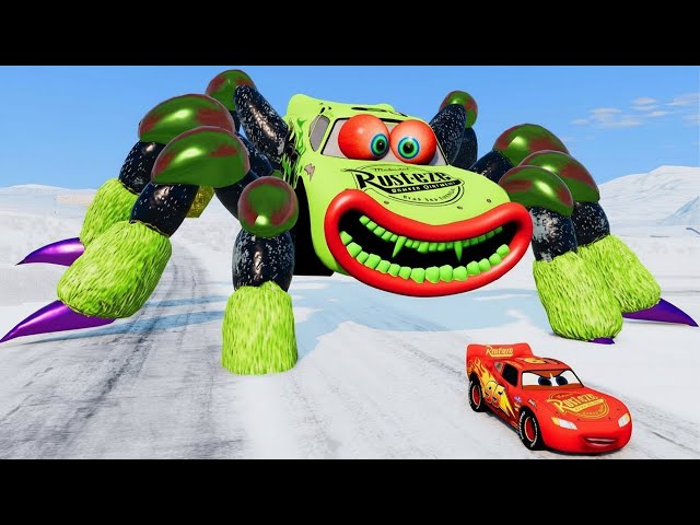 Giant SPIDER McQueen Eater Car VS Lightning McQueen Escape From Monster | Lightning McQueen Cars #5