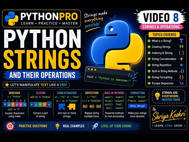 Python Strings Explained | String Operations, Indexing, Slicing & String Methods | Python Tutorial-8