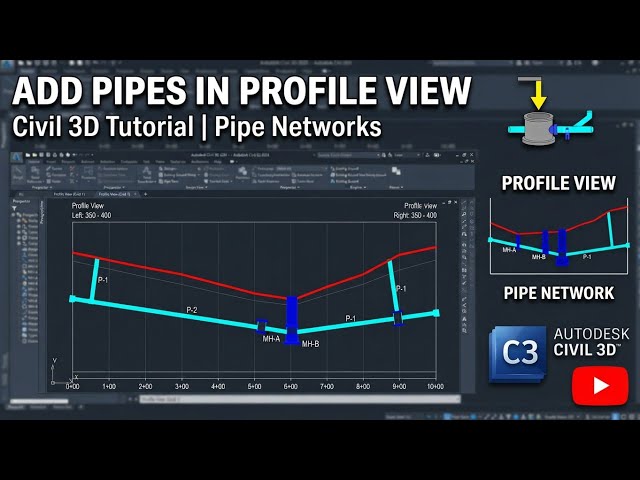 How to Add Pipe Networks to a Profile View in Civil 3D | Pipe Network Profile Tuto #Civil3D