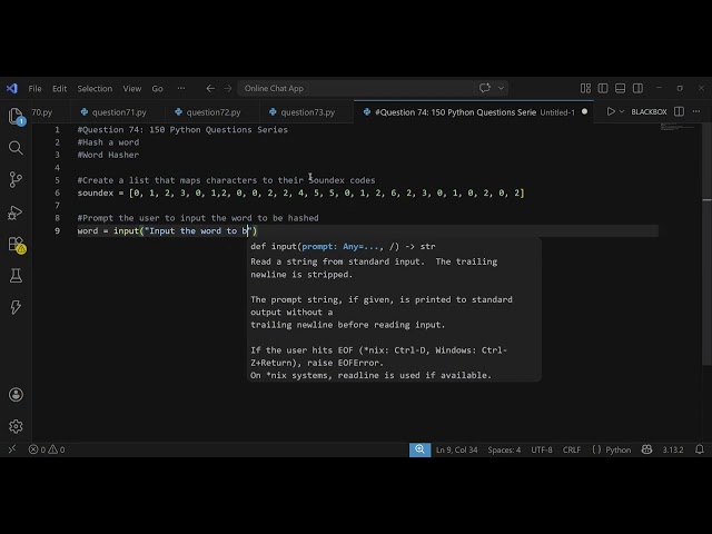 (74) Python Word Hasher | Hash a Word Using Python hashlib Module | 150 Python Questions