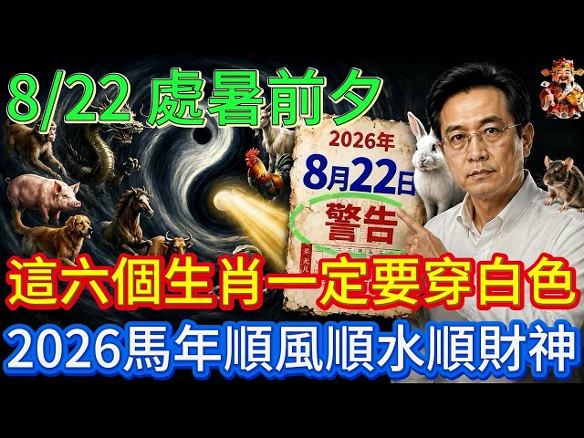 8月22號處暑前夕必看！6生肖穿白色，3種人穿黃色，2026馬年順風順水順財神！#國學 #黃帝內經 #易經 #生肖 #開運 #招財 #養生 #大夏 #補財庫 #風水 #taiwan