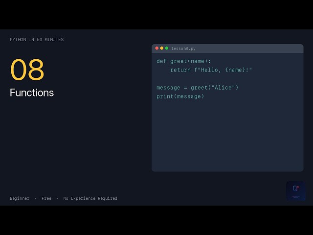 Python Basics in 50 Minutes — Functions (Lesson 8)