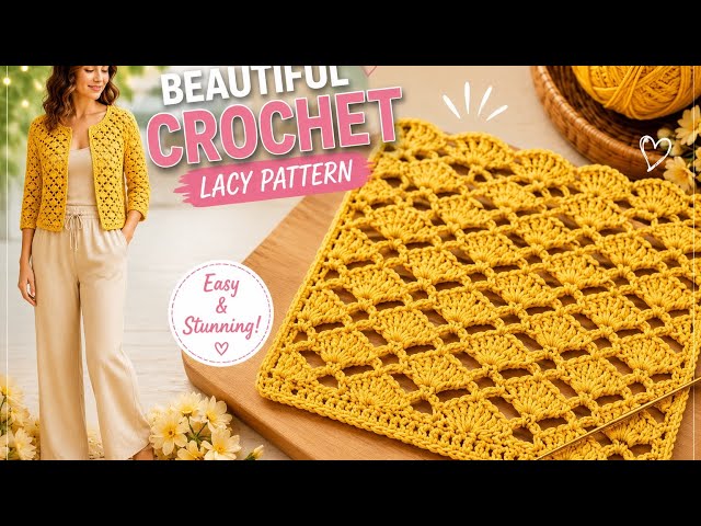 Beautiful Crochet Lace Pattern | Easy Step-by-Step Tutorial for Sweater, Blanket & Scarf🥳