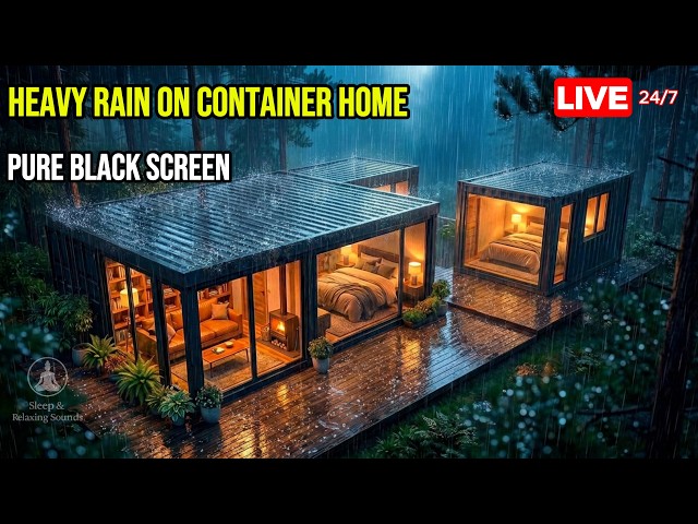 🔴 Fall Asleep Fast: Super Heavy Rain on Metal Roof 24/7 • Black Screen Sleep Sounds • No Thunder