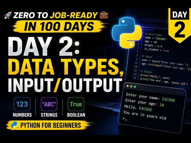 Day 2: Python Data Types, Input & Output | 100 Days of Pure Python 🐍