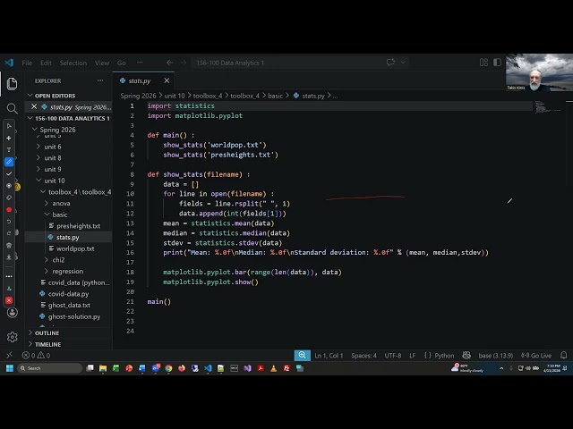 Data Analytics 1 - Unit 11 Lecture/Demo - Python for Data Analytics - Spring 2026