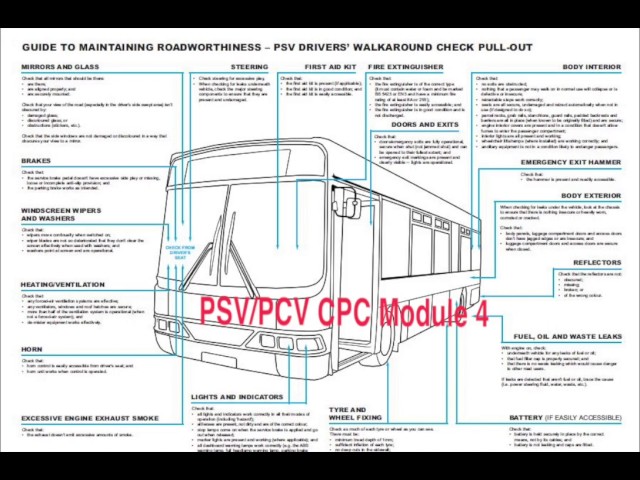 psv/pcv cpc module 4 Walk around check questions and answers bus and coach