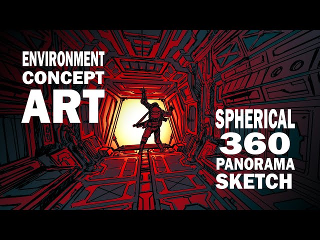 Environment Concept Art as Spherical 360º Panorama. Digital sketch for Virtual Hero Animated Series