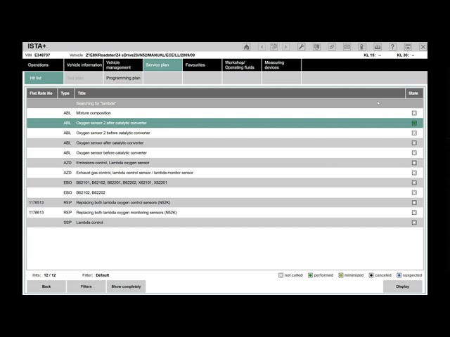 Test oxygen lambda sensor using ISTA
