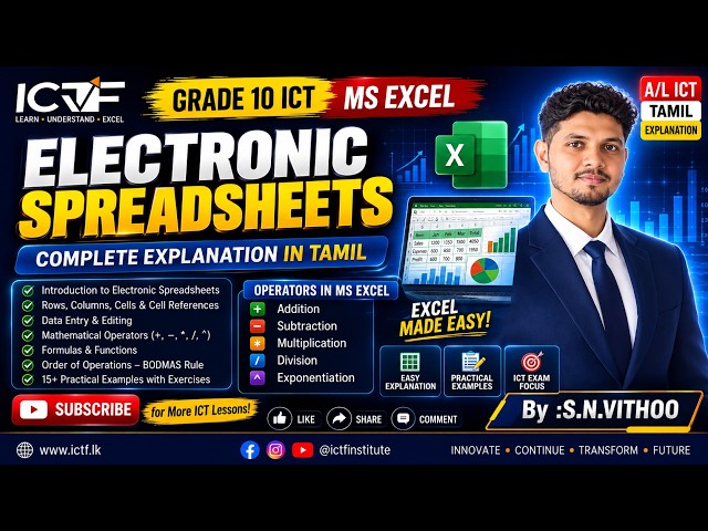 MS Excel – Electronic Spreadsheets | Grade 10 ICT | Easy Explanation in Tamil | ICTF Institute | ...