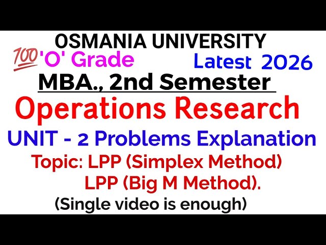 Operations Research | UNIT 2 Problems Explanation | Simplex & Big M methods | MBA 2nd Semester | OU