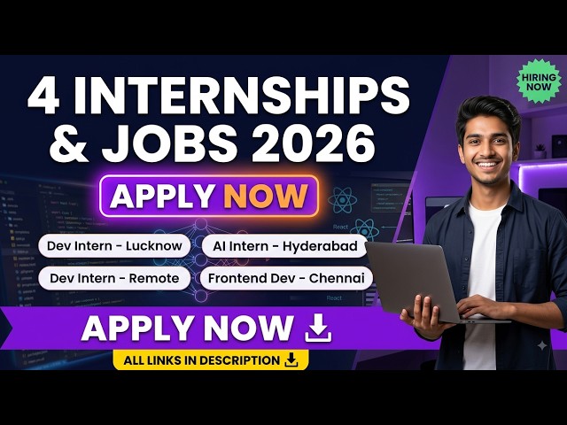 4 Internships/Jobs 2026 | Dev Intern, AI Intern, Front End Dev #freshersjobs #itjobs #btechjobs #it