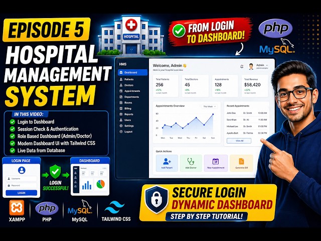 Episode 5: Hospital Management System Dashboard UI | PHP & MySQL Tutorial