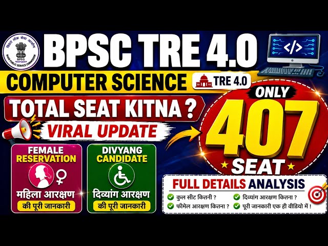 BPSC TRE 4.0 Computer Science 🔥 Only 407 Seat 😱 Full Category + Reservation Details