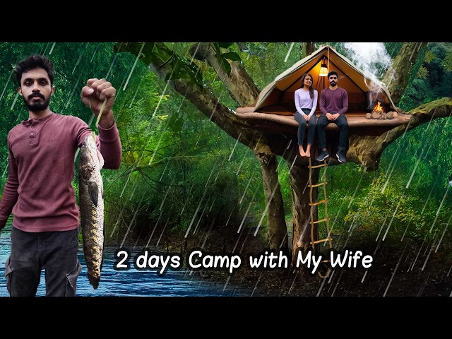 Building a Survival CAMP on a Big Tree | Sudden RAINSTORM ☔  | CATCH & COOK Adventure | Bushcraft