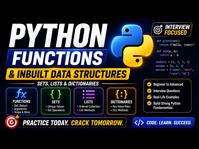 Python Functions & Data Structures Explained | Lists, Sets & Dictionaries | Data Engineering