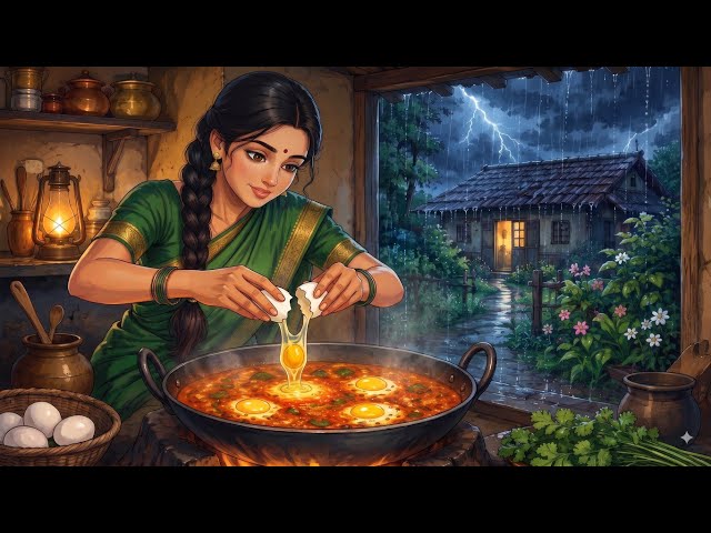 A Peaceful Rainy Day in 1990s India 🌧️ | Village Life, Family & Cooking | Ghibli Style ASMR