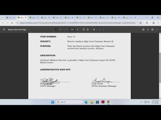 San Joaquin Valley Insurance Authority (SJVIA) Meeting - 7/17/2026