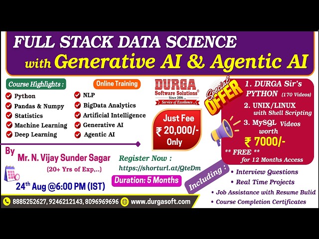 FULL STACK DATA SCIENCE with Generative AI & Agentic AI Online Training @ DURGASOFT