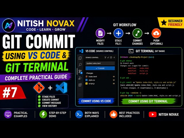 Git Commit Using VS Code & Git Terminal | Complete Practical Guide | #7