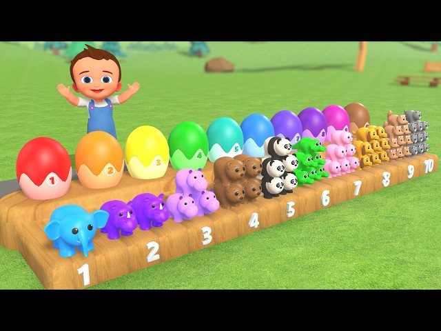 Learn Numbers & Animal Names | Surprise Eggs Fun 3D Educational Learning Video for Kids Toddlers