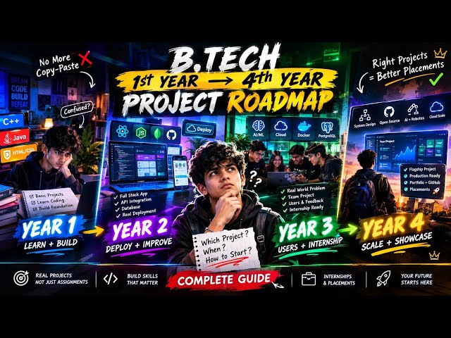 How to Build Projects from B.Tech 1st to 4th Year? 🚀 Complete Project Roadmap | 2026-2030