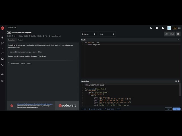 codewars python You only need one   Beginner