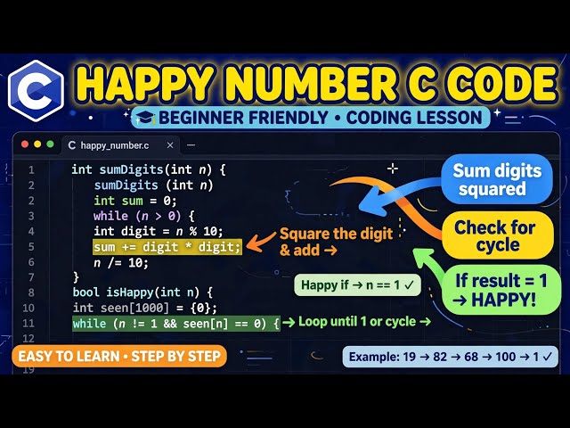 LeetCode 202 Happy Number C Solution Explained Line By Line