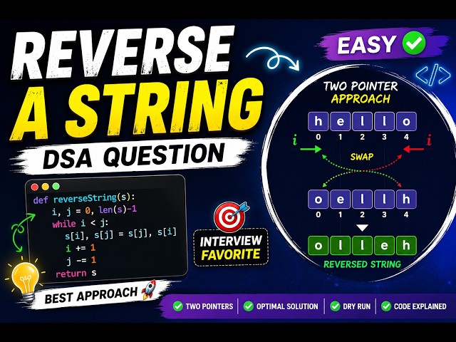 Reverse a String Using Two Pointers | DSA Interview Question | Python SolutiontVK Coder|