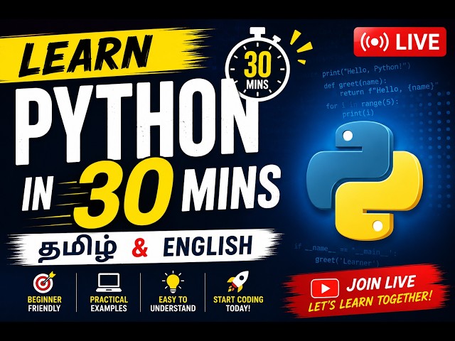 Learn python in 30 mins - Live Class today 9.45 pm