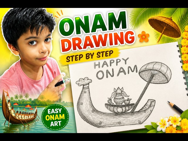 Onam Drawing Easy Step by Step | Happy Onam Drawing for Beginners | Onam Festival Art #onamdrawing