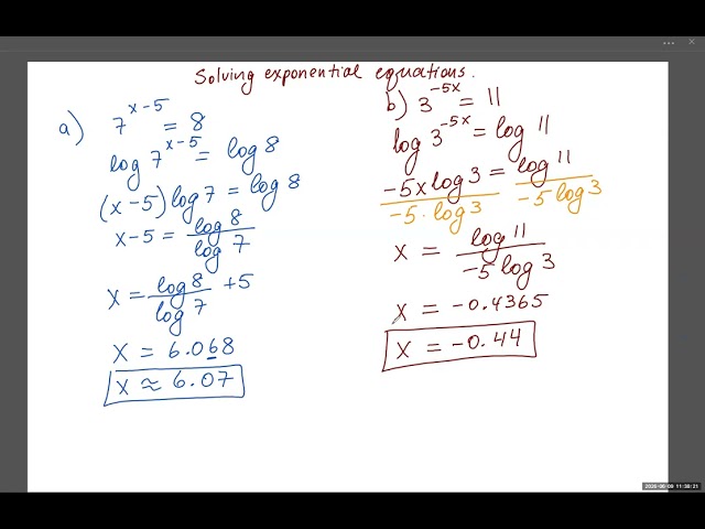 Solving exponential equations using logarithms