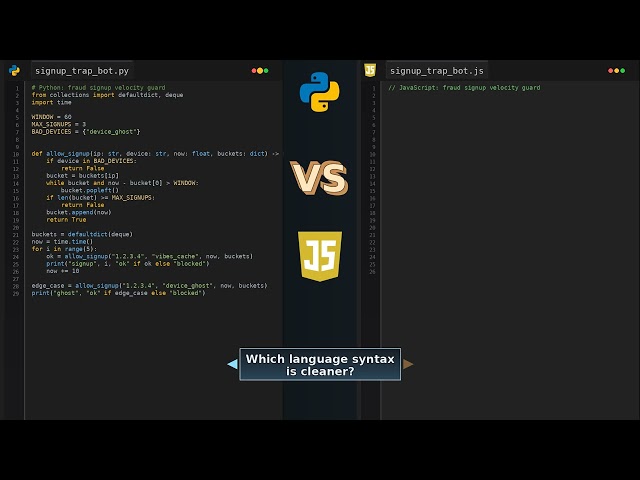 Python vs JS Signup Trap: Bot Swarm Gets Blocked #JavaScript