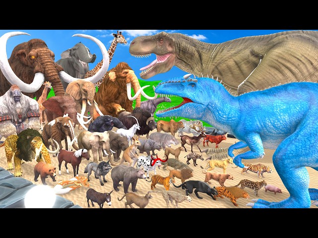 Ultimate Battle 50 Wild Animals Versus GIGA T-REX Dinosaur Epic Run Animal Revolt Battle Simulator