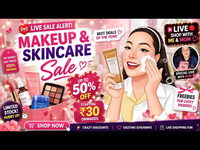 🔥 VIRAL BEAUTY SALE 🔴 LIVE! Makeup + Skincare Up to 50% OFF | ₹99 Deals + Freebies #makeup #skincare
